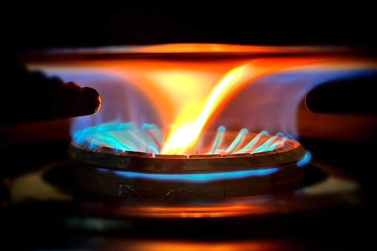 Blue flame on a gas stove burner